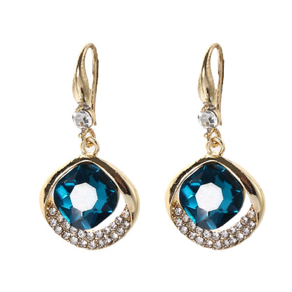 Blue Crystal and Cubic Zirconia 18K Gold-Plated Diamond-Shape Drop Earrings, gold drop earrings for women, side view