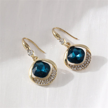 Blue Crystal and Cubic Zirconia 18K Gold-Plated Diamond-Shape Drop Earrings, gold drop earrings for women, front view