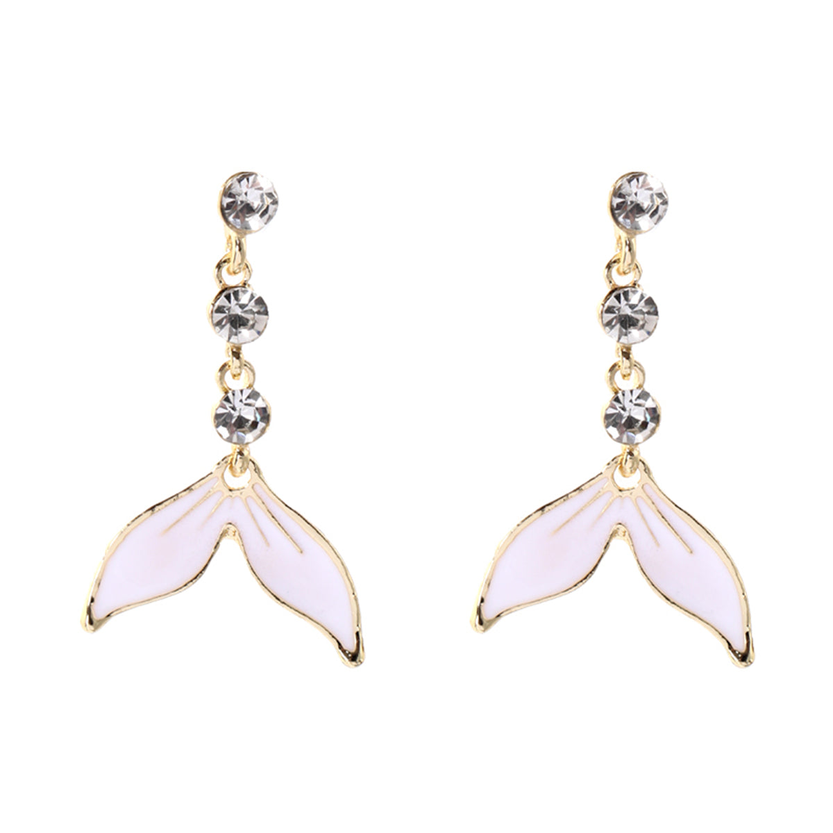 White Enamel and Cubic Zirconia 18K Gold-Plated Fishtail Drop Earrings, gold drop earrings for women, front view