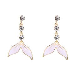 White Enamel & Cubic Zirconia 18K Gold-Plated Fishtail Drop Earrings