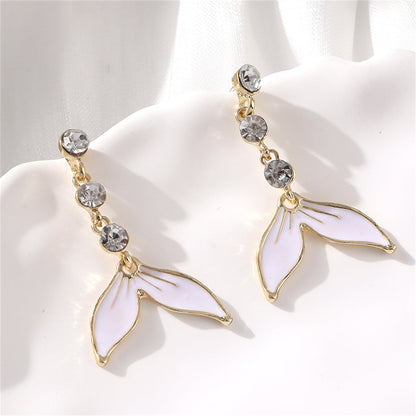 White Enamel and Cubic Zirconia 18K Gold-Plated Fishtail Drop Earrings, gold drop earrings for women, side view