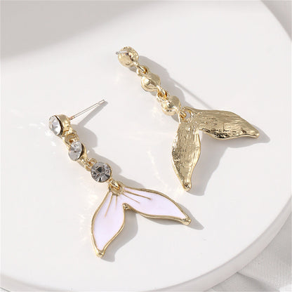 White Enamel and Cubic Zirconia 18K Gold-Plated Fishtail Drop Earrings, gold drop earrings for women, lifestyle look