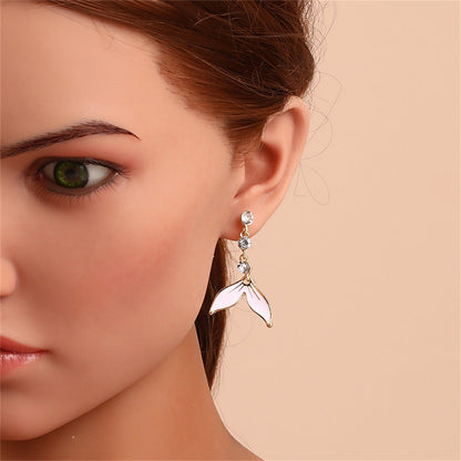 White Enamel and Cubic Zirconia 18K Gold-Plated Fishtail Drop Earrings, gold drop earrings for women, styled look