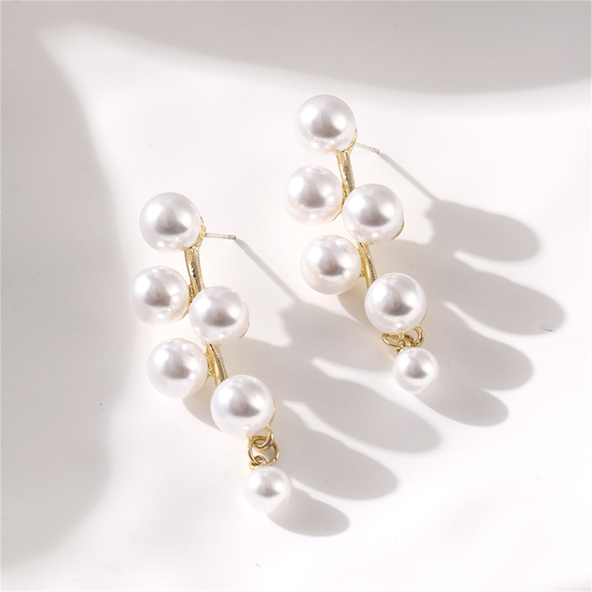 Pearl and 18K Gold-Plated Drop Earrings, gold drop earrings for women, botanical inspired, detail close-up