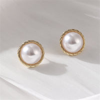 Imitation Pearl & Goldtone Twine Round Stud Earrings