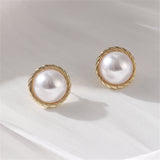 Imitation Pearl & Goldtone Twine Round Stud Earrings