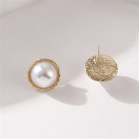 Imitation Pearl & Goldtone Twine Round Stud Earrings