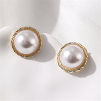 Imitation Pearl & Goldtone Twine Round Stud Earrings