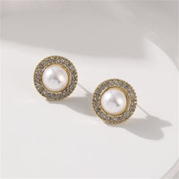 Imitation Pearl & Cubic Zirconia Halo Round Stud Earrings