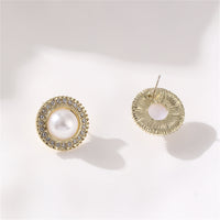 Imitation Pearl & Cubic Zirconia Halo Round Stud Earrings