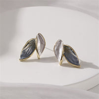 Green & Goldtone Leaves Stud Earrings