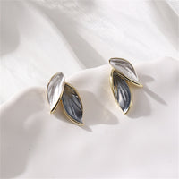 Green & Goldtone Leaves Stud Earrings