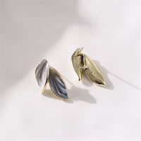 Green & Goldtone Leaves Stud Earrings