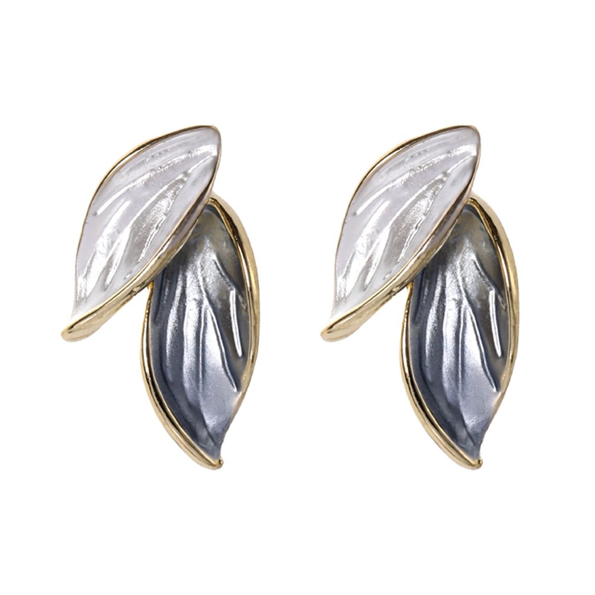 Green Enamel and 18K Gold-Plated Leaves Stud Earrings, gold stud earrings for women, dainty minimalist design, side view