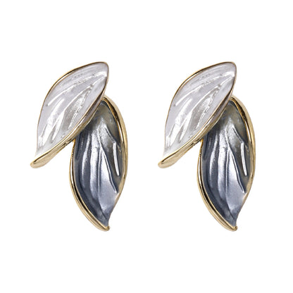 Green Enamel and 18K Gold-Plated Leaves Stud Earrings, gold stud earrings for women, dainty minimalist design, side view