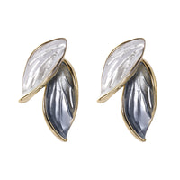 Green & Goldtone Leaves Stud Earrings