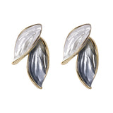 Green & Goldtone Leaves Stud Earrings