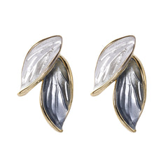 Green Enamel & 18K Gold-Plated Leaves Stud Earrings