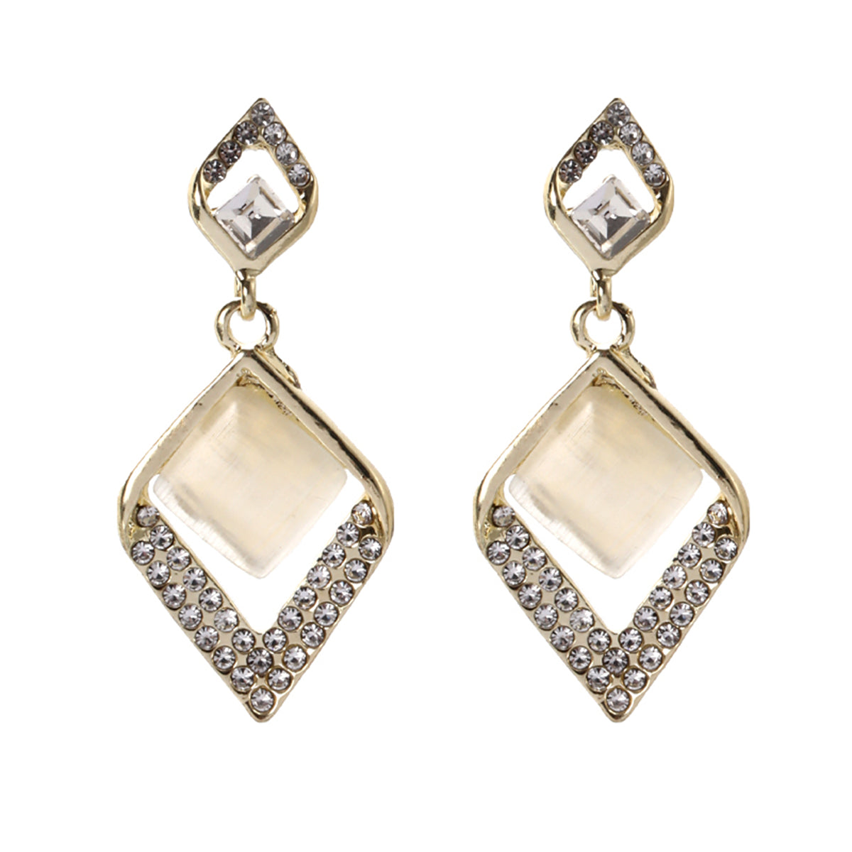 Cats Eye and Crystal Rhombus Drop Earrings, drop earrings for women, everyday style, styled look