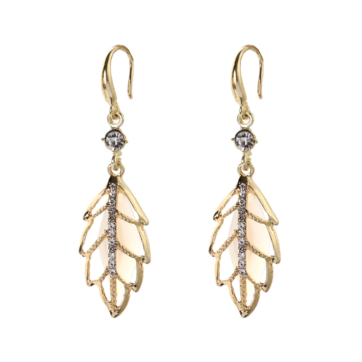 Cats Eye and Cubic Zirconia 18K Gold-Plated Leaf Drop Earrings, gold drop earrings for women, lifestyle look