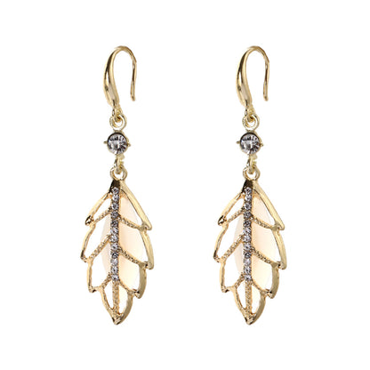 Cats Eye and Cubic Zirconia 18K Gold-Plated Leaf Drop Earrings, gold drop earrings for women, lifestyle look