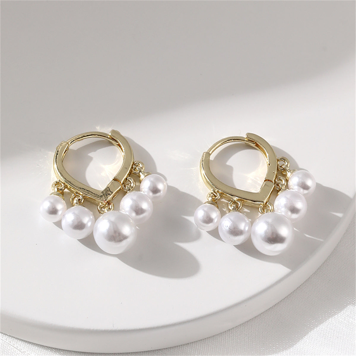 Pearl and 18K Gold-Plated Balls Huggie Earrings, gold huggie earrings, elegant gift for her, side view
