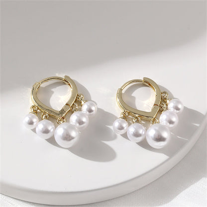 Pearl and 18K Gold-Plated Balls Huggie Earrings, gold huggie earrings, elegant gift for her, side view