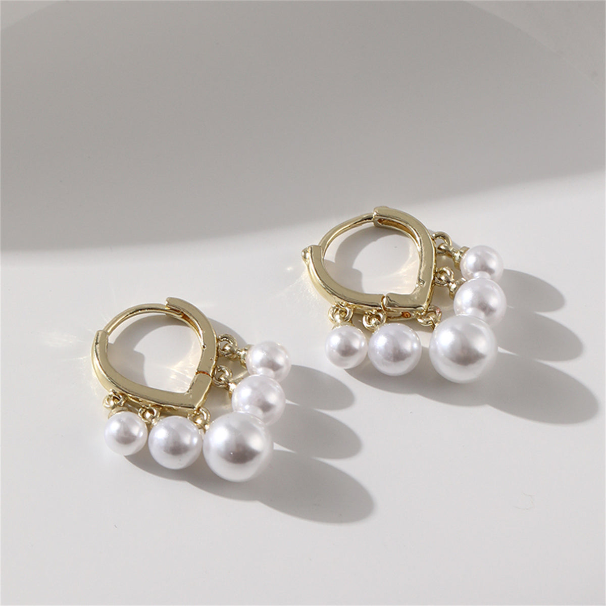 Pearl and 18K Gold-Plated Balls Huggie Earrings, gold huggie earrings, elegant gift for her, detail close-up