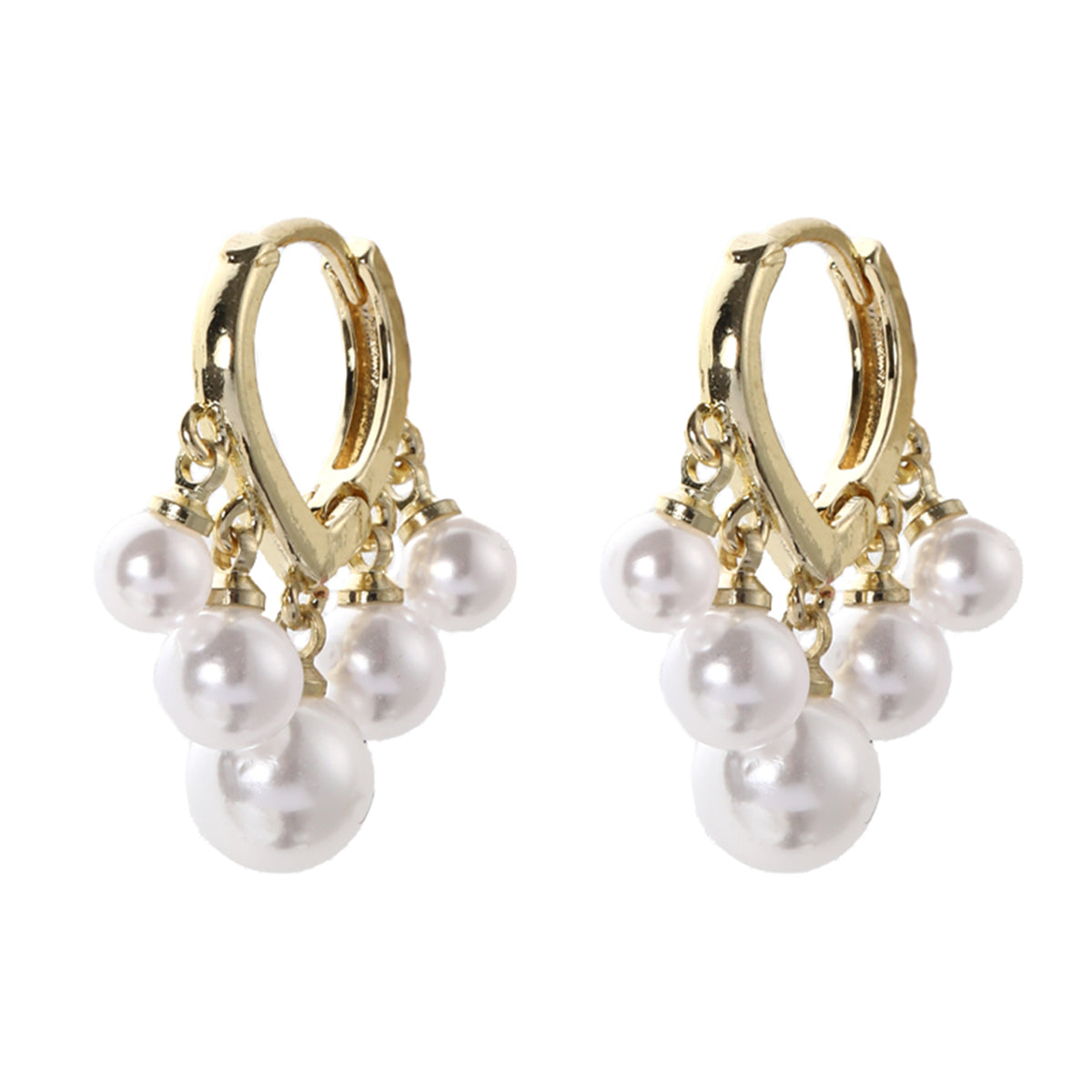 Pearl and 18K Gold-Plated Balls Huggie Earrings, gold huggie earrings, elegant gift for her, lifestyle look