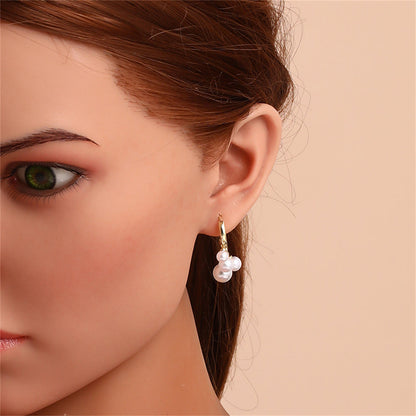 Pearl and 18K Gold-Plated Balls Huggie Earrings, gold huggie earrings, elegant gift for her, styled look