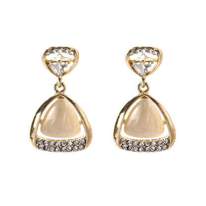 Cats Eye and Crystal 18K Gold-Plated Triangle Drop Earrings, gold drop earrings for women, front view