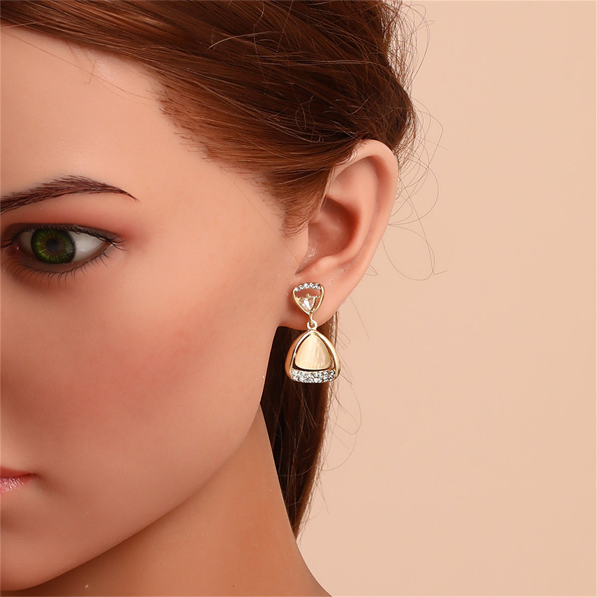 Cats Eye and Crystal 18K Gold-Plated Triangle Drop Earrings, gold drop earrings for women, styled look