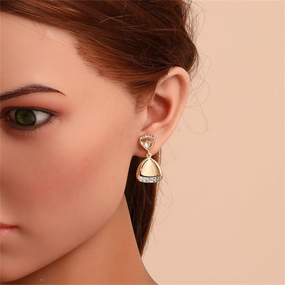 Cats Eye and Crystal 18K Gold-Plated Triangle Drop Earrings, gold drop earrings for women, styled look