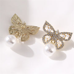 Pearl & Cubic Zirconia 18K Gold-Plated Butterfly Drop Earrings
