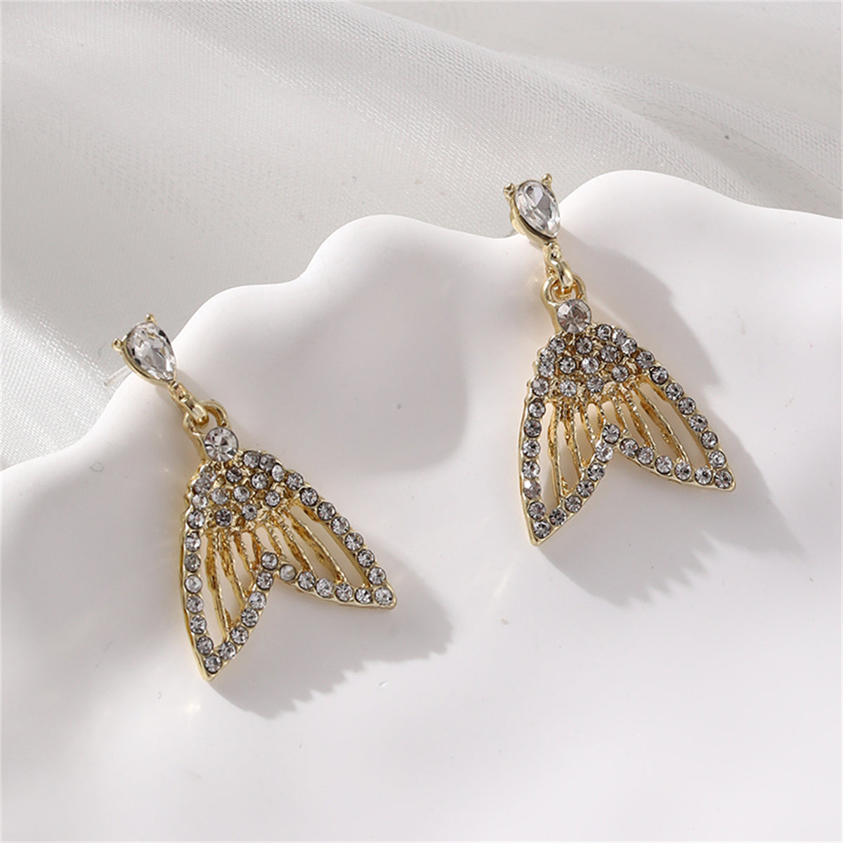 Cubic Zirconia & Crystal Fishtail Drop Earrings