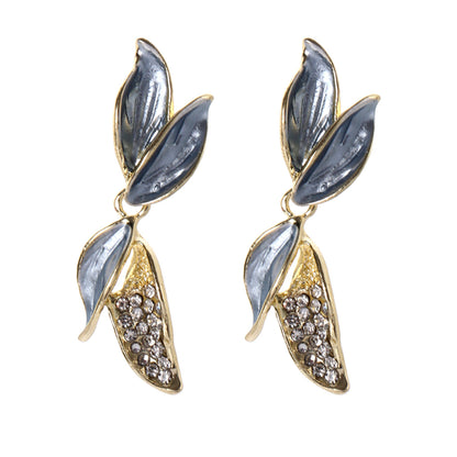 Cubic Zirconia & Enamel 18K Gold-Plated Leaves Drop Earrings