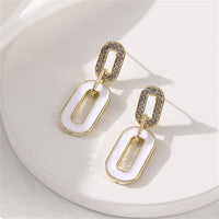 Cubic Zirconia & Goldtone Oval-Link Drop Earrings