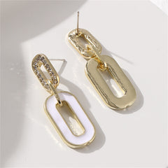Cubic Zirconia & Enamel 18K Gold-Plated Oval-Link Drop Earrings