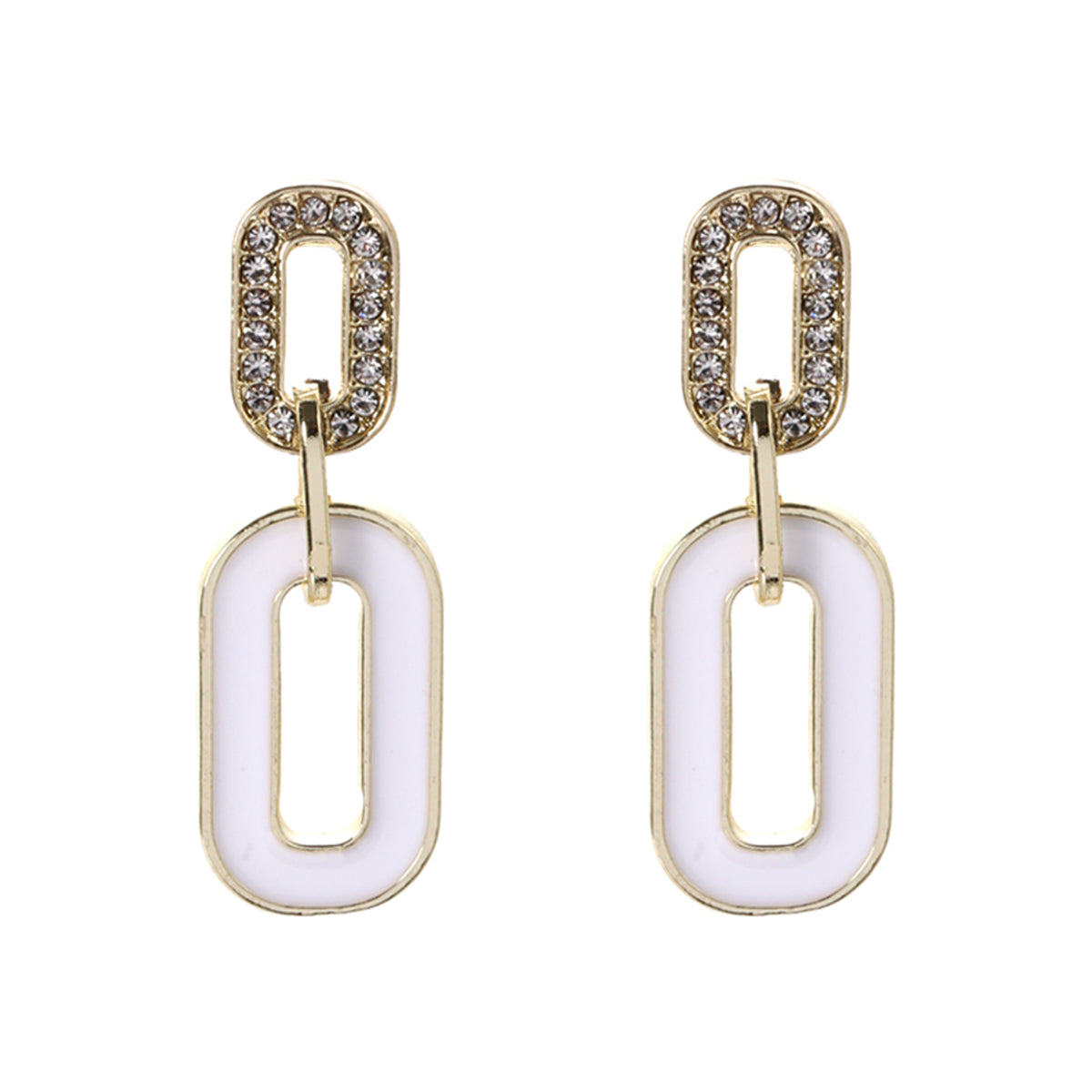 Cubic Zirconia & Enamel 18K Gold-Plated Oval-Link Drop Earrings