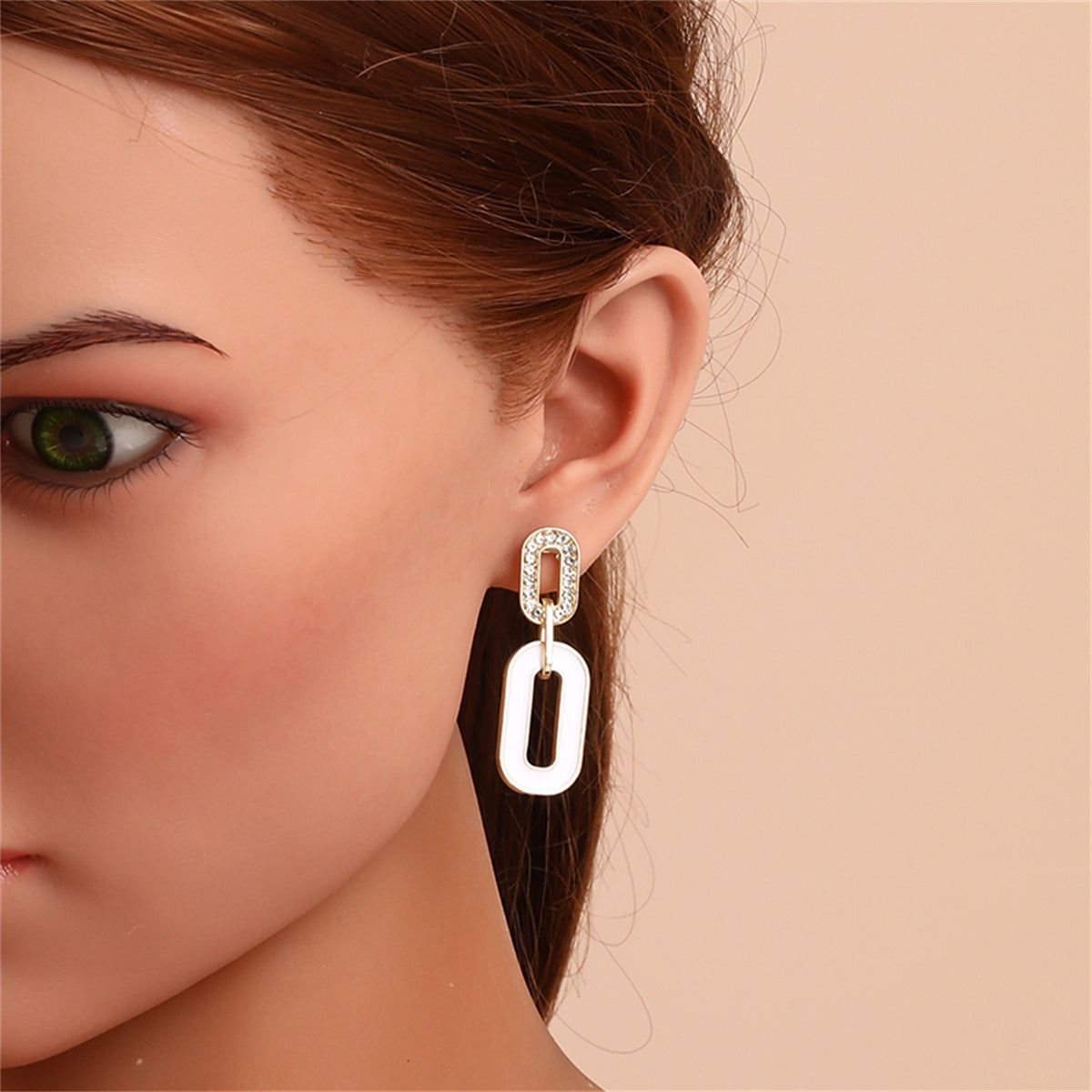 Cubic Zirconia & Enamel 18K Gold-Plated Oval-Link Drop Earrings