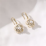Imitation Pearl & Cubic Zirconia Camellia Drop Earrings