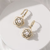 Imitation Pearl & Cubic Zirconia Camellia Drop Earrings