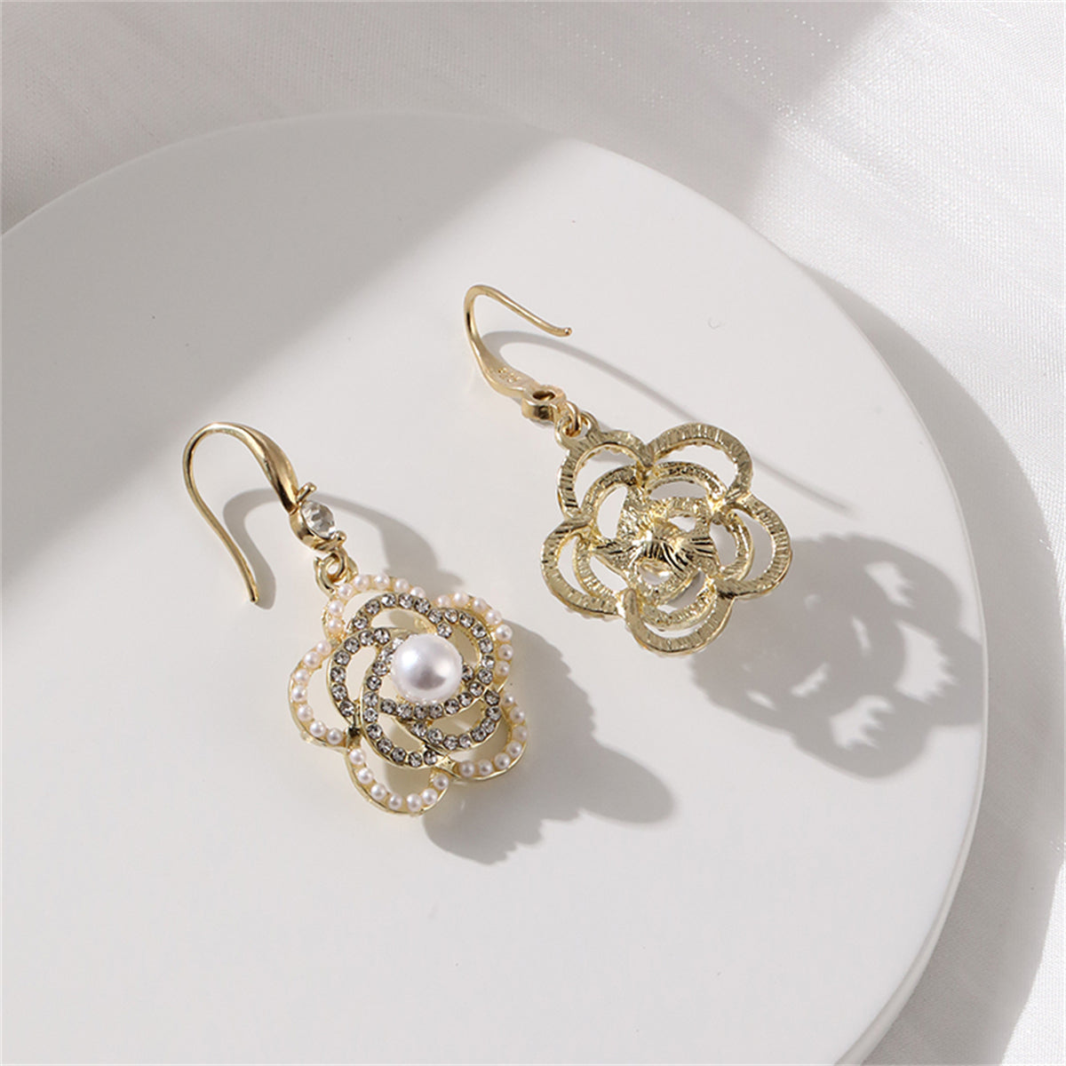 Pearl & Cubic Zirconia 18K Gold-Plated Camellia Drop Earrings