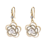 Imitation Pearl & Cubic Zirconia Camellia Drop Earrings