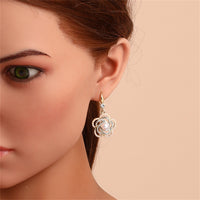 Imitation Pearl & Cubic Zirconia Camellia Drop Earrings