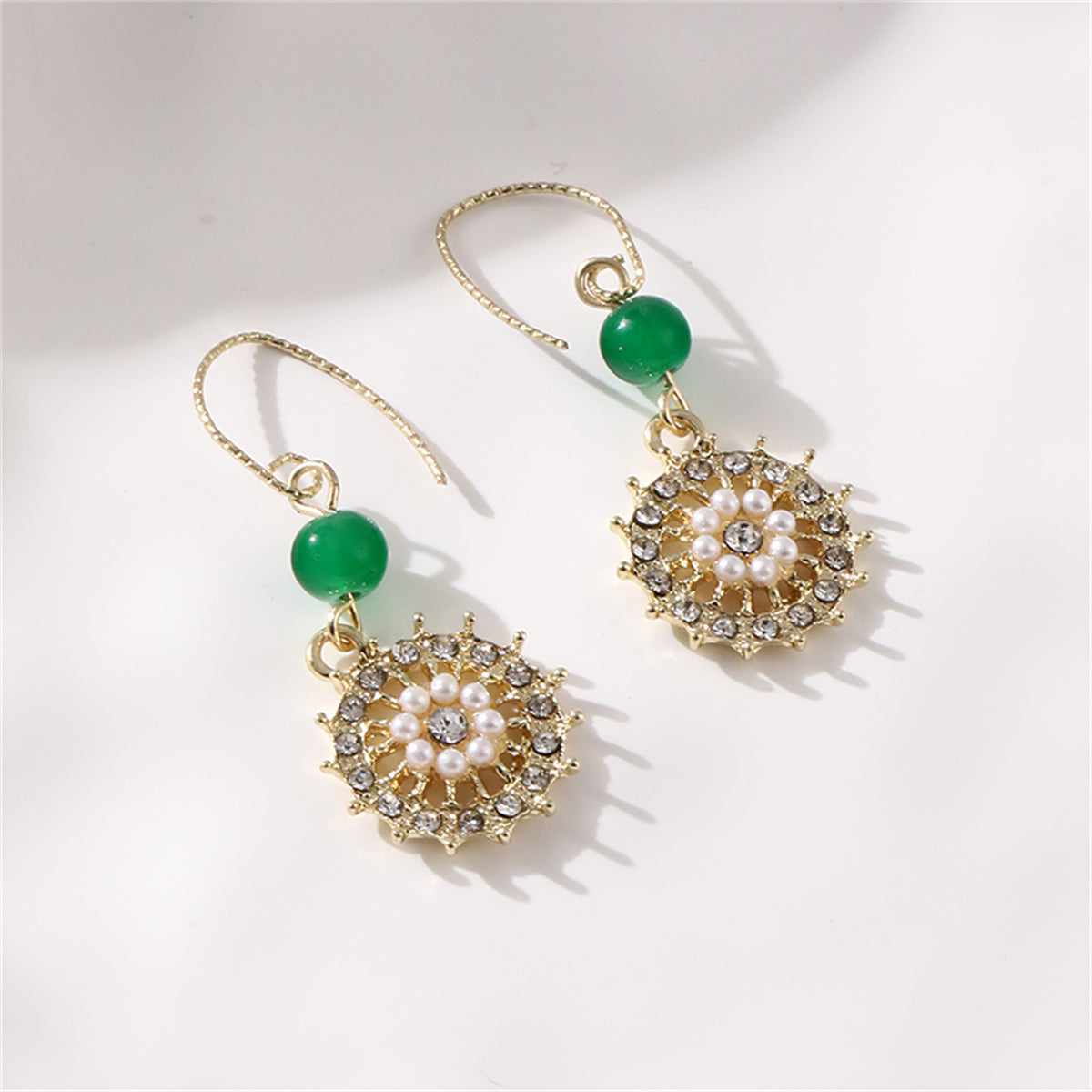 Green Quartz & Cubic Zirconia Pearl 18K Gold-Plated Flower Drop Earrings