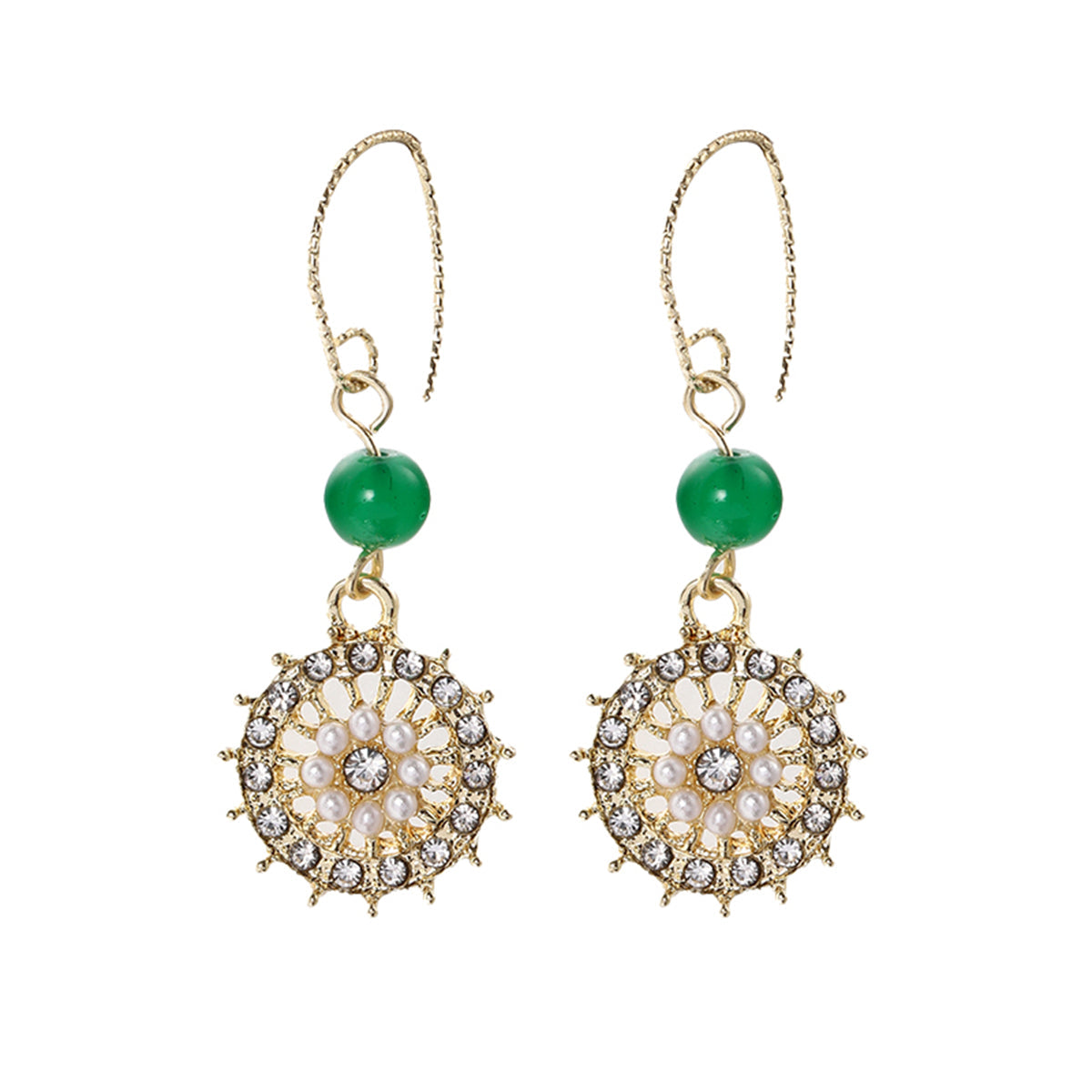Green Quartz & Cubic Zirconia Pearl 18K Gold-Plated Flower Drop Earrings