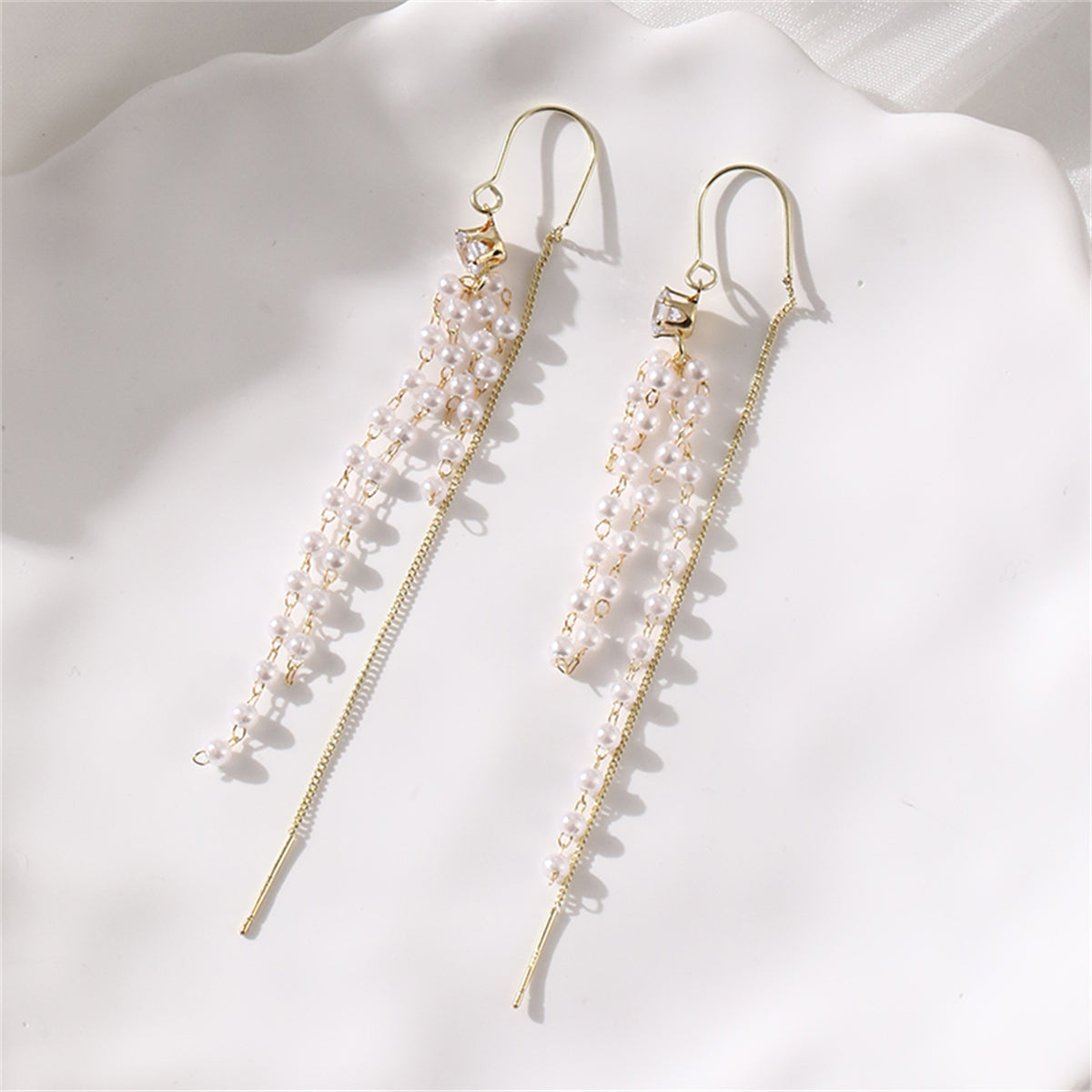 Pearl & Cubic Zirconia 18K Gold-Plated Threader Earrings
