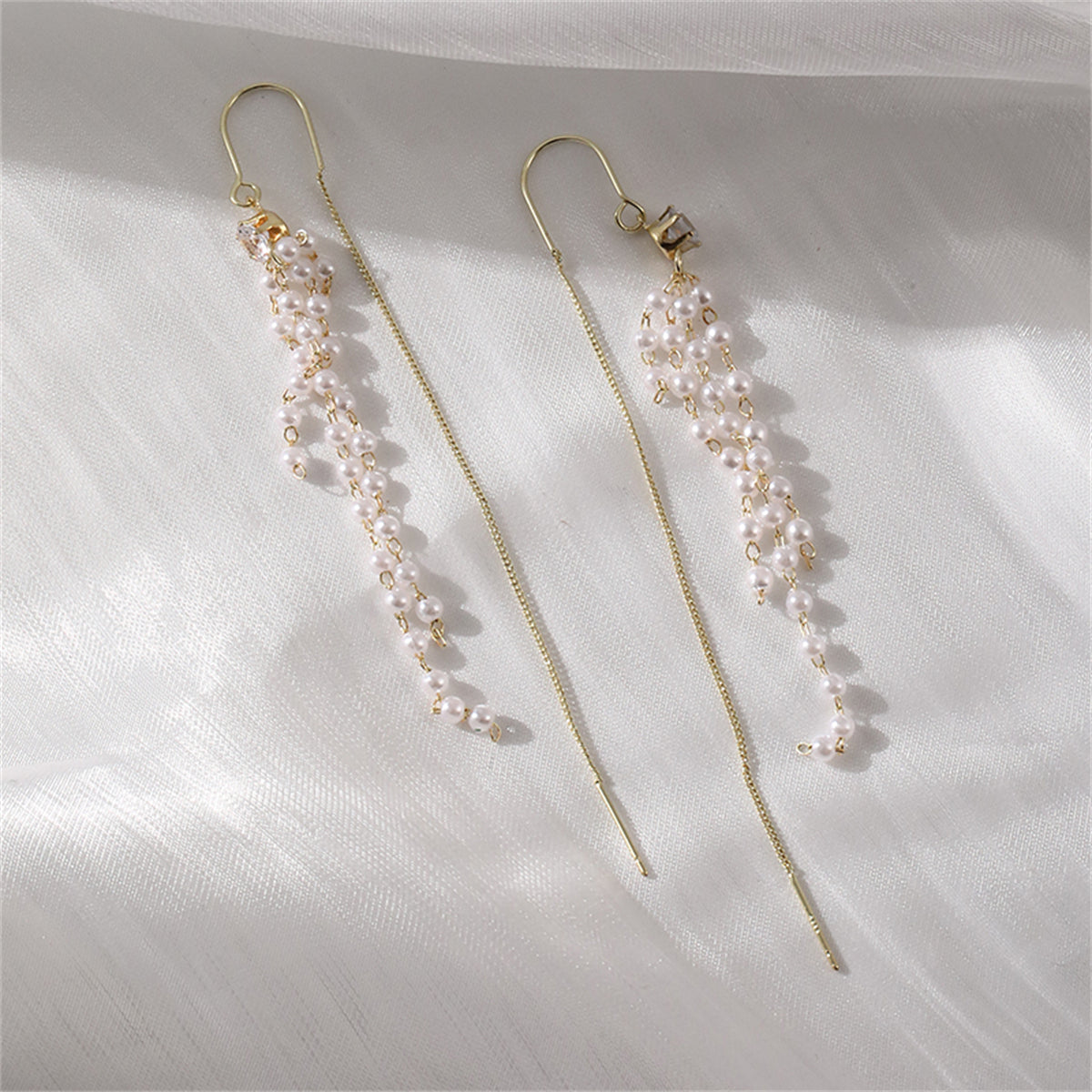 Pearl & Cubic Zirconia 18K Gold-Plated Threader Earrings