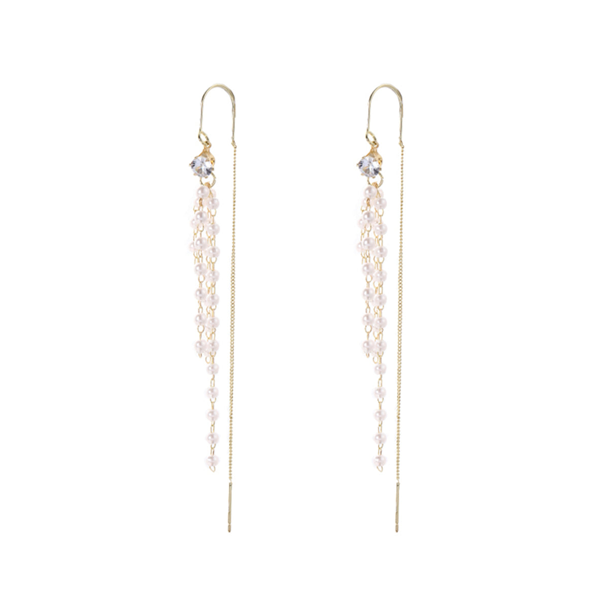 Pearl & Cubic Zirconia 18K Gold-Plated Threader Earrings